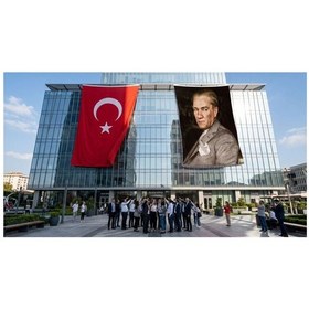 Resim Mavi Gözlü Ulu Önder Mustafa Kemal Atatürk Bayrak Ve Türk Bayrağı Premium Raşel Kumaş 2'li Set 10x15 Metre Ata56 Diğer 