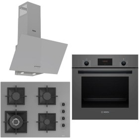 Resim Bosch &Ferre Grigio Wok Bek - Döküm Izgara 3 lü Ankastre Set ( HBF512BH1T - SC408 - D088 ) 65 cm Ocak 