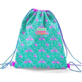 Resim Coral High Kids Su Yeşili Pembe Flamingo Desenli İpli Büzgülü Sırt Çantası 22468 Yeşil 