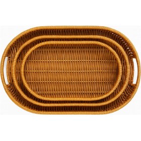 Resim Morponi 3'lü Rattan Servis Tepsisi Oval Model 30-35-40 Cm Kahverengi 