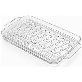 Resim Çapraz Hasır Desen Cam Tepsi Sunumluk Meyvelik 33 20 Cm Şeffaf 