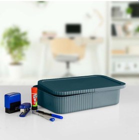 Resim 3 Adet 6 Litre İnce-geniş Kapaklı Saklama Kutusu - Ofis Ve Kırtasiye Düzenleyici Çok Amaçlı Kullanım - Mavi 