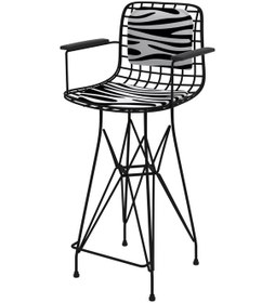 Resim Knsz orta boy tel bar sandalyesi 1 li mağrur syhbonar kolçaklı sırt minderli 65 cm oturma yüksekliği mutfak bahçe cafe ofis 