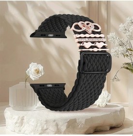 Resim Gateesat Siyah 42 44 45 49mm Esnek Nylon Kayış 5 Kalp Aksesuarlı Ayarlanabilir İwatch Bilekliği 