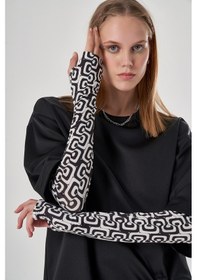 Resim Mizalle Parmaklı Desenli Kırık Beyaz Kolluk Beyaz 