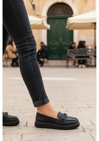 Resim Enoch Kadın Antrasit Kırçıllı Bağcık Detaylı Comfort Şehir Loafer 2211 Sıyah 