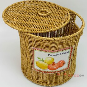 Resim Patates Soğanlık Rattan Kapaklı Sepet Büyük Boy 