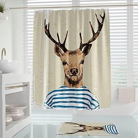 Resim Banyo Duş Perdesi Geyik Desen Banyo Perdesi Tek Kanat Duş Perdesi, 180x200 Küvet Perdesi C Halka Hediyeli Banyo Perdeleri Polyester Kumaş Duş Perdeleri - Küflenmez Duş Perde Su Geçirmez Banyo Perde 