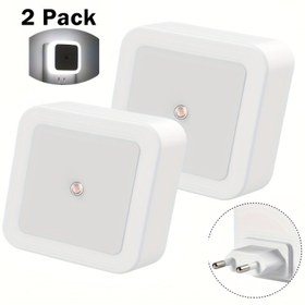 Resim 2 adet LED Gece Lambası, AB Fişi, Otomatik Aç/Kapama, Ayarlanabilir, Sıcak Beyaz, Enerji Tasarrufu, Karavan Dekorasyonu, Yatak Odaları, Koridorlar, Tuvaletler, Ofisler için - Işık Sensörlü Gece Lambası, Pil Olmadan 