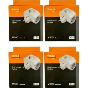 Resim Viko Üçlü Topraklı Fiş Priz Yonca Plus Beyaz (4 Adet) 