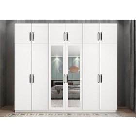 Resim Pamela 12 Kapaklı Gardırop Dolap Beyaz 208 Cm - Montaj Dahil 