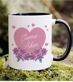 Resim Bk Gift Kişiye Özel İsimli Çiçek Tasarımlı Siyah Kupa Bardak- 20, Arkadaşa Hediye, Sevgiliye Hediye, Doğum Günü Hediyesi Kobitmeyencom34690 Bk Gift 