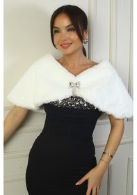 Resim Kadın Broşlu İçi Astarlı Bolero Beyaz 