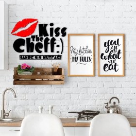 Resim BK Gift Dekoratif Doğal Ahşap Raf Mutfak Konseptli 2’li Ahşap Tablo ve Isme Özel Duvar Süsü-2 