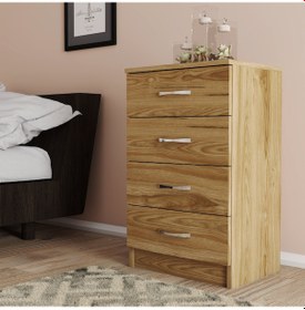 Resim Moxen Mobilya Ceviz 4 Çekmeceli Komodin 