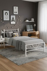 Resim Unimet Alchera Tek Kişilik Metal Karyola Beyaz 