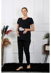 Resim Akbeniz Kadın Kısa Kol Hamile Lohusa Pijama Takımı Siyah 45210-siyah 