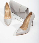 Resim GULT Kadın Ince Yüksek Topuklu Stiletto Ve Çanta Takımı Gri 