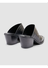 Resim %100 Hakiki Deri Siyah Kadın Kovboy Terlik Siyah 