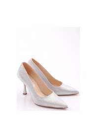 Resim Dgn 1013 Kadin Sivri Burun Topuklu Ayakkabi Gümüş Kroko 