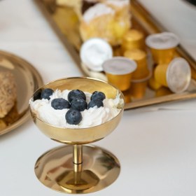 Resim Beige & Stone Gold Yüksek Ayaklı 8 Cm Dondurma Lokum Tatlı Kahvaltılık Sunum Kase 