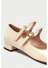 Resim Mubiano Hakiki Deri Collection Kadın Düz Rugan Babet Bej/siyah - Mcsr1008 - Bjs Bej/siyah 