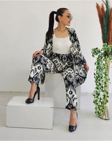 Resim 6 butik altı üstü butik Tam Bel Boru Paça Desenli Kimono Takımı 