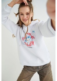 Resim Hello Kitty Lisanslı Baskılı Kapüşonlu Oversize Sweatshirt Renkli 