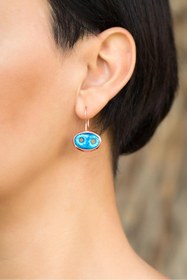 Resim Sümer Telkari Süryani Nazar Boncuğu Rose Gümüş Küpe 4739 