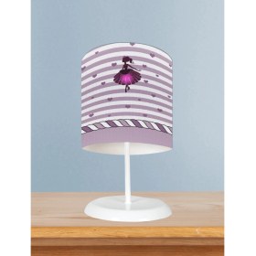 Resim Mekta Home Bebek ve Çocuk Odası Çizgili Kalpli Prenses Kız Desenli Abajur 