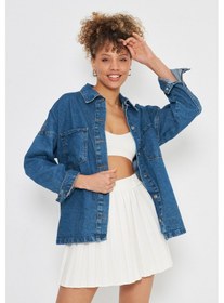 Resim Kutaf Mavi Oversize Denim Gömlek Mavi 