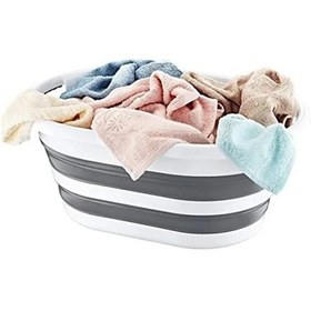 Resim Katlanabilir Çamaşır Sepeti - 27 Litre Hacim Açık Ahşap 
