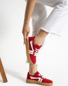 Resim Getcho Ugarte Kadın Kırmızı Beyaz Günlük Sneaker Şık Retro Taban Detay Rahat Enerjik Spor Ayakkabı Modeli 
