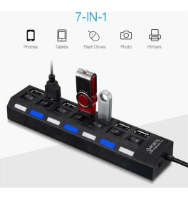 Resim Wozlo 7 Port USB Hub Çoklayıcı Çoğaltıcı On / Off Düğmeli Işıklı 