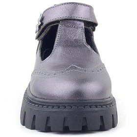 Resim Rakerplus Hakiki Deri Platin Çiçek Detaylı Cırtlı Kız Çocuk Okul Ayakkabı Platin 