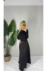 Resim Bella Vita Fashion Premimum Süet Kemer Detaylı Uzun Etek - Siyah 