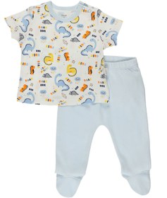 Resim Panço Yenidoğan Hayvan Baskılı Mavi Pijama Takımı 