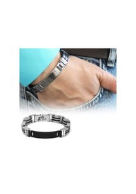 Resim Kişiye Özel İsim Yazılı Silver-black Renk Çelik Erkek Bileklik Model-1 Siyah 
