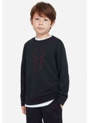 Resim Silhouette Spider Baskılı Unisex Çocuk Siyah Sweatshirt Siyah 