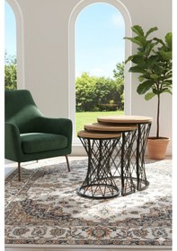 Resim Lazanya Hasır Telli Model Statik Zigon Sehpa Antik Çam Ahşap Tabla Yan Sehpa Kahverengi 