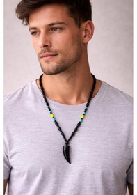 Resim Otantik Siyah Boncuklu Unisex Kolye El Yapımı Tribal Stil, Günlük Ve Bohem Kombinlere Uygun Siyah 