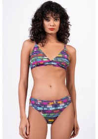 Resim Endeep Kadın Çizgi Desenli Özel Lurex Kumaşlı Toparlayıcı Bikini Takımı Mavi 