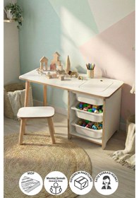 Resim Çocuk Çalışma Masası Oyun Masası Etkinlik Masası Aktivite Masası Seti 1 Masa + 1 Tabure Beyaz Beyaz 