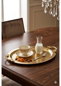 Resim Damla Oval 4 Kişilik Tepsi Altın 