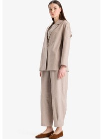 Resim Defacto Relax Fıt Ceket Yaka Çizgi Desenli Keten Blazer Ceket E4561AX25SP Bej 