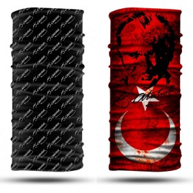 Resim Dair Aksesuar Atatürk Desenli 2'li Set Boyunluk Bandana Outdoor Balaklava Yüz Maskesi Kafa Bandı 