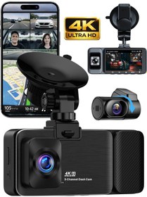 Resim X18 Premium 3 Lens Araç İçi Kamera Wifi Gps 4k Ultra Hd Ön Arka İç Kamera Gece Görüşü Park Modu Dvr 