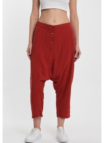 Resim Maxi Boy Kiremit Çift Cepli Düğme Detaylı Düşük Ağ Şalvar Pantolon Bcvl-245326 Çok Renkli 