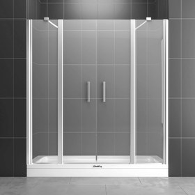 Resim İki Duvar Arası 2 Sabit, 2 Açılır Boy Menteşeli Cam Duşakabin - 130-139cm / Krom / Menteşeli 