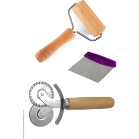 Resim 3 Lü Mutfak Seti Rulo Hamur Merdane - Hamur Metal Spatula- Pizza 2 Başlıklı 